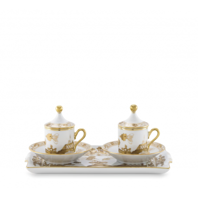 Набор для эспрессо на двоих с подносом от Ginori коллекция Oriente Italiano цвет Aurum