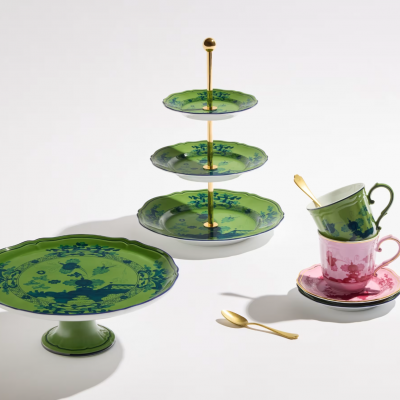 Трехъярусная подставка для сервировки от Ginori коллекция Oriente Italiano цвет Malachite