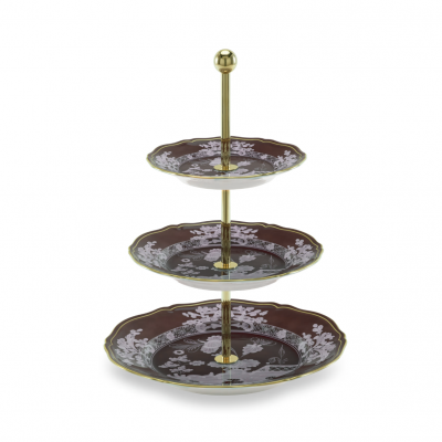 Трехъярусная подставка для сервировки от Ginori коллекция Oriente Italiano цвет Castagna