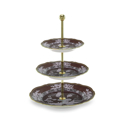 Трехъярусная подставка для сервировки от Ginori коллекция Oriente Italiano цвет Castagna