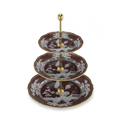 Трехъярусная подставка для сервировки от Ginori коллекция Oriente Italiano цвет Castagna
