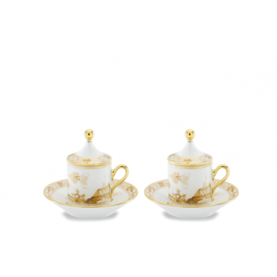 Кофейный сервиз на две персоны из фарфора от Ginori коллекция Oriente Italiano цвет Aurum