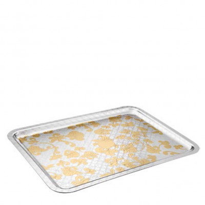 Поднос прямоугольный 42 x 32см серии Jardin d'Eden Посеребрение + узорная позолота Christofle