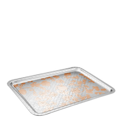 Поднос прямоугольный 42 х 32см серии Jardin d'Eden Посеребрение + узорная розовая позолота Christofle